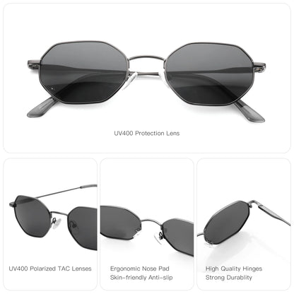 ZENOTTIC Retro Small Polygon Polarized Sunglasses — Metal UV400 Anti-Glare Shades for Men & Women, Driving & Outdoor Eyewear