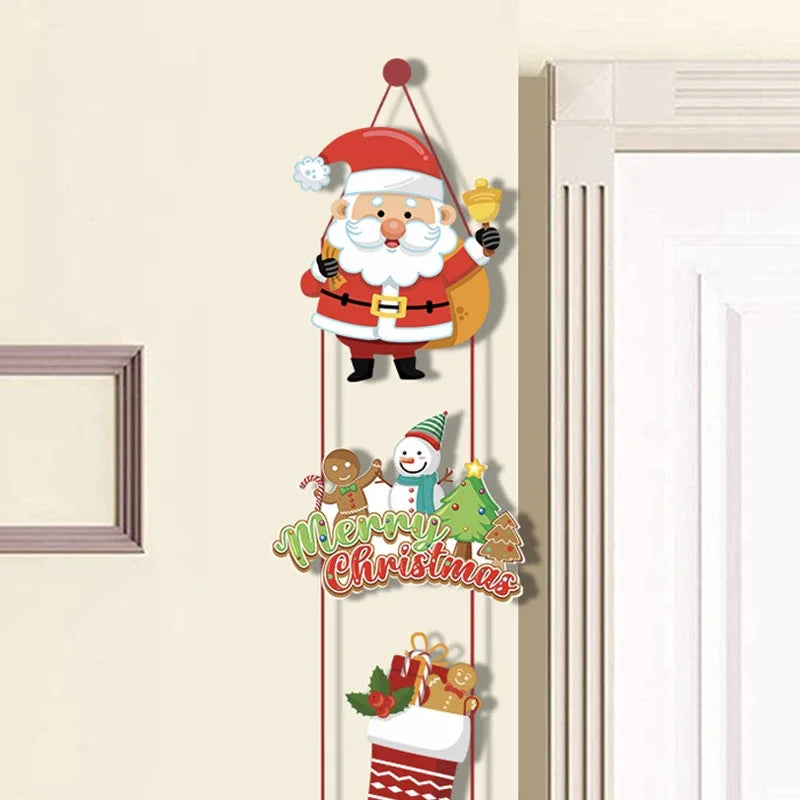 Merry Christmas Hanging Door Banner – Santa Claus & Snowman Couplet for Home Xmas Decorations, Navidad and New Year Gifts