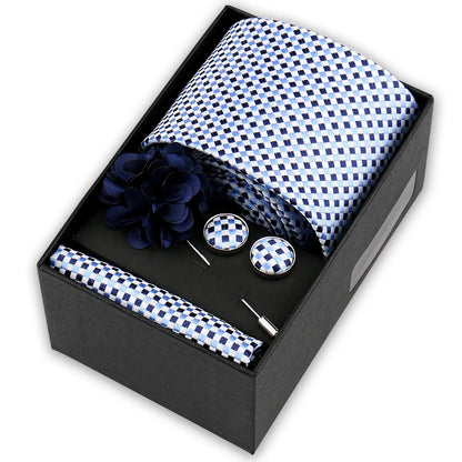 Men’s 4-Piece Tie Set Gift Box - Elegant Necktie with Handkerchief, Cufflinks & Brooch for Business, Wedding & Suit Accessories