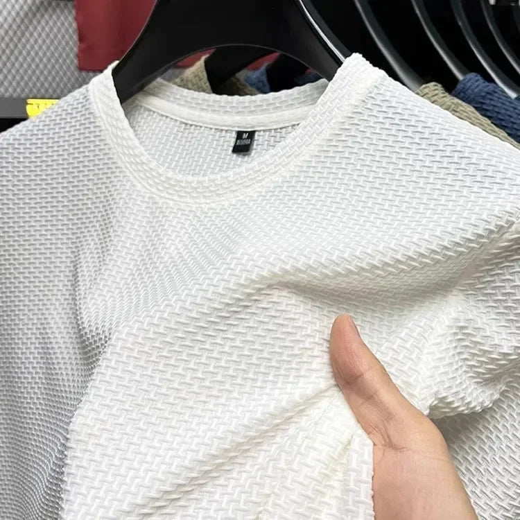 Men's Slimming Bamboo Ice Silk Mesh T-shirt - Casual Summer Short Sleeve Top for Men