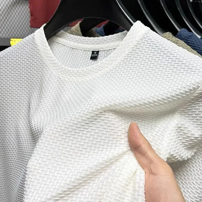 Men's Slimming Bamboo Ice Silk Mesh T-shirt - Casual Summer Short Sleeve Top for Men