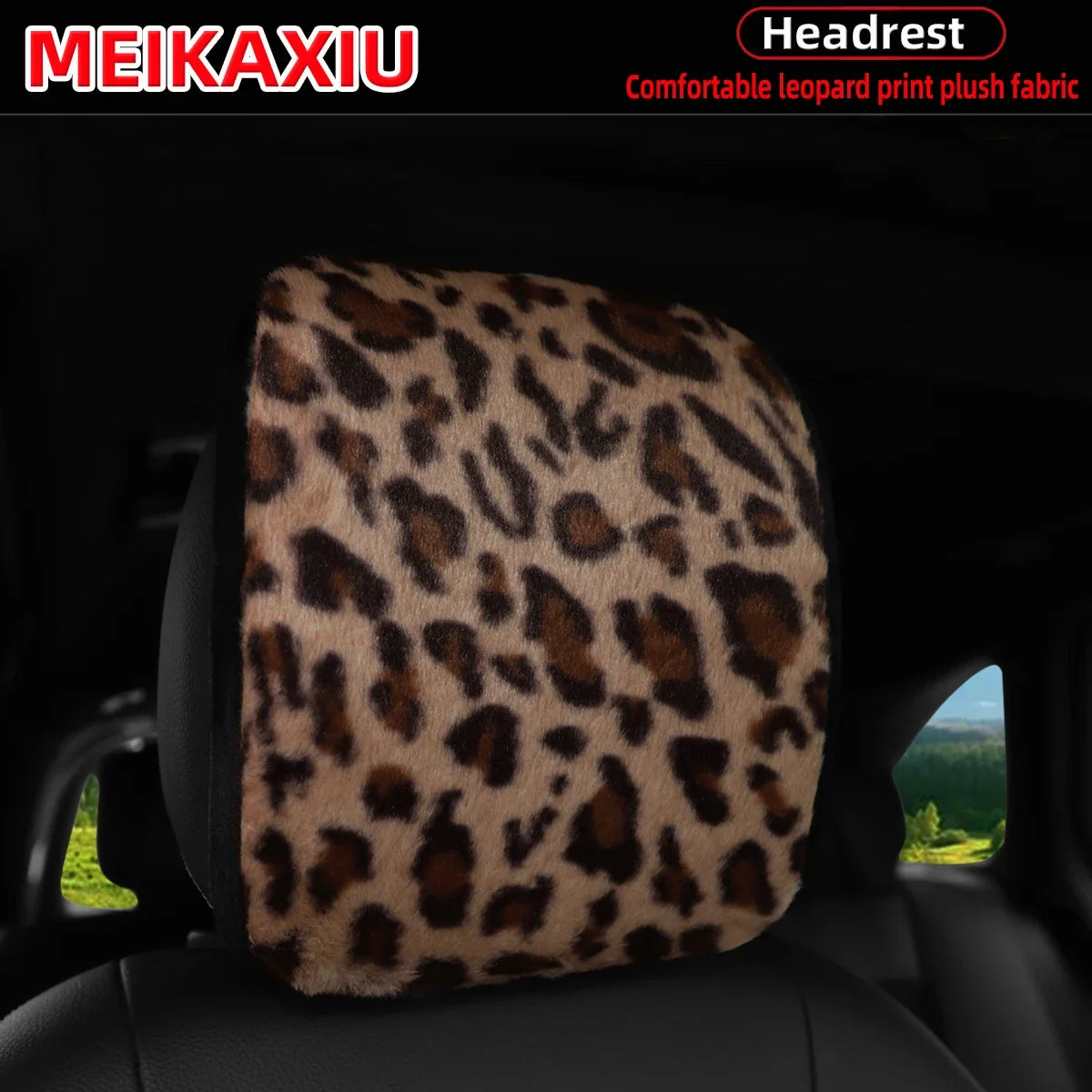 Leopard Print Faux Fur Car Headrest Cover - Soft Decorative Pillowcase for Stylish Interior Comfort