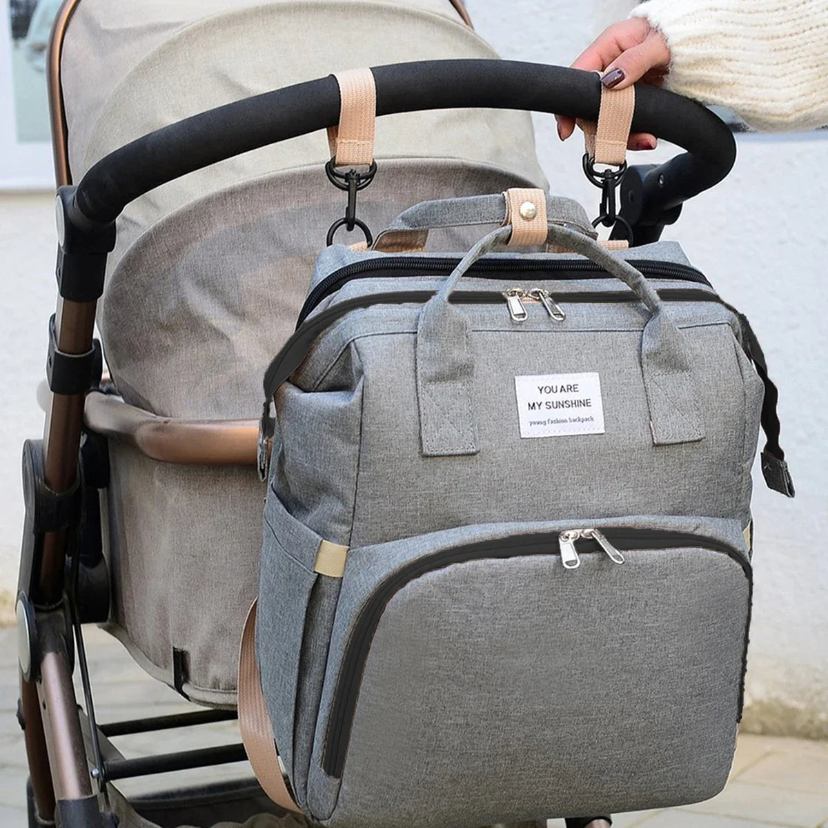 Foldable Bed Diaper Bag with Changing Station - Insulated Pocket, Large Capacity, Multifunctional Double Shoulder Mommy Bag