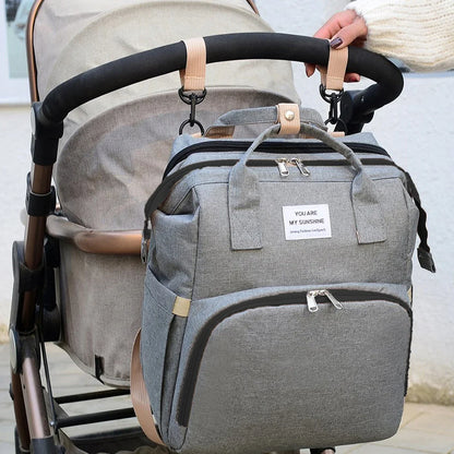Foldable Bed Diaper Bag with Changing Station - Insulated Pocket, Large Capacity, Multifunctional Double Shoulder Mommy Bag