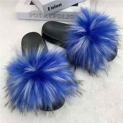 Summer Faux Fur Slippers for Women – Indoor Plush Furry Slides, Fluffy Flip Flops & Casual House Shoes