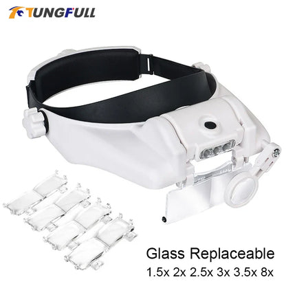 LED Headband Magnifier with 8x Lenses – Hands-Free Magnifying Glass for Jewelry, Watch & Electronic Repair