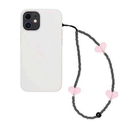 KPOP Black Matte Bead Phone Charm with Pink Heart – Style Phone Strap Lanyard Jewelry Accessory