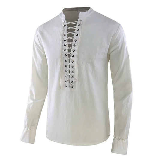 Men’s Renaissance Pirate Shirt – Medieval Viking Linen Long-Sleeve Top, Halloween Costume