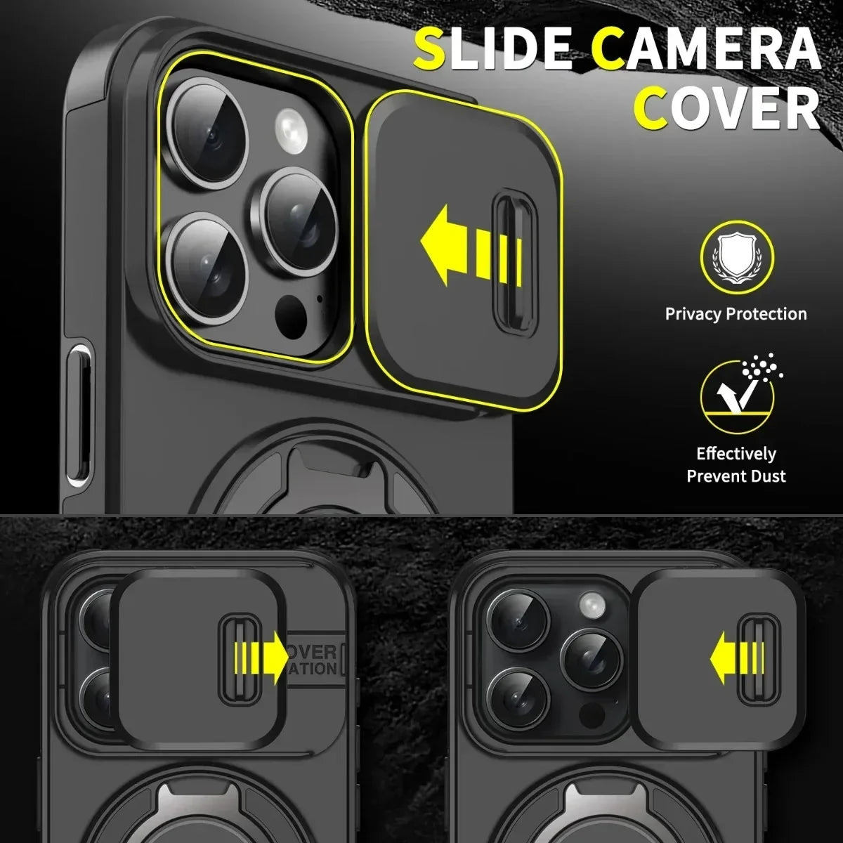 Armor Magnetic iPhone Case with Lanyard – Shockproof Slide Camera Protection for iPhone 11-16 Pro Max