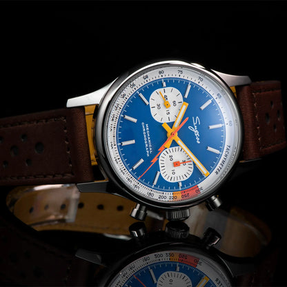 Sugess Pilot Men’s Chronograph Watch — Original ST1901 Mechanical Movement, Sapphire Crystal, Waterproof Racing Strap