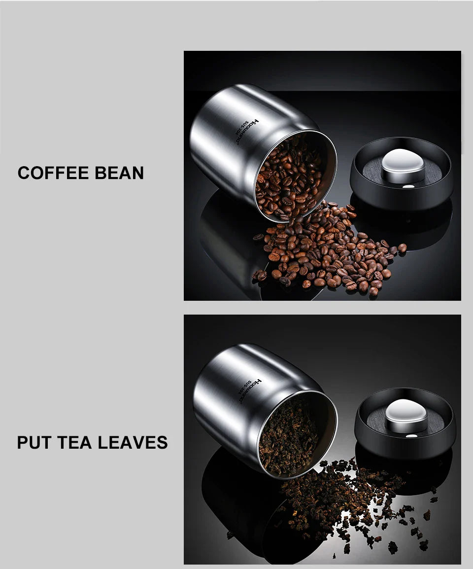Vacuum Sealed Coffee Bean Storage Tank – 304 Stainless Steel Moisture-Proof Food Jar for Home