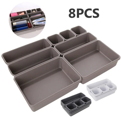 8 Piece Adjustable Drawer Organizer Box Set - Makeup, Cosmetics, Sundries Divider Holder for Kitchen, Bathroom, Closet, and Jewelry