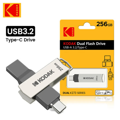 Kodak K273 High-Speed USB 3.2 Flash Drive – Type-C Dual-Use for Phone & Computer, 32GB to 256GB
