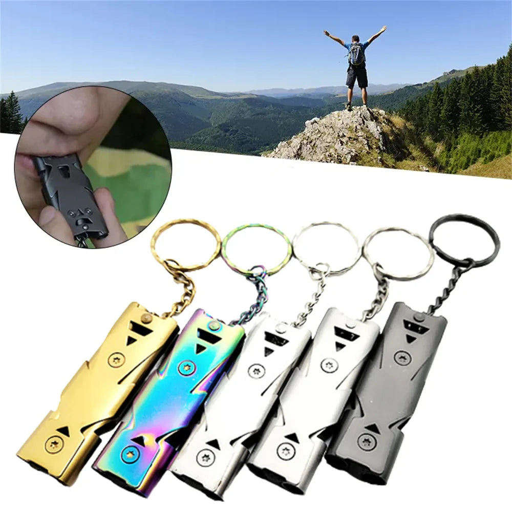 Double Pipe Survival Whistle Keychain – High Decibel Emergency Outdoor Camping Tool 1PC