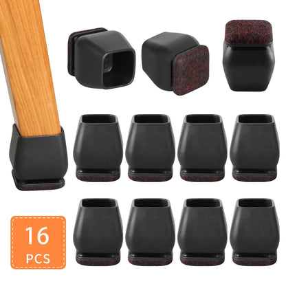 16PCS Silicone Chair Leg Pads — Non-Slip Felt Furniture Floor Protectors for Noise Reduction & Scratch Prevention
