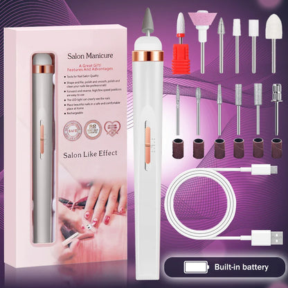 YIKOOLIN 5-in-1 Electric Nail Polish Drill – USB Rechargeable Portable Manicure Set for Exfoliation & Polishing, Nail Salon Tool
