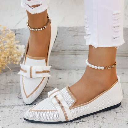 2024 Women’s Knitted Flats – Breathable Slip-On Pointed Toe Loafers, Comfortable Casual Walking Shoes in Solid Colors