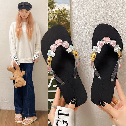 Women’s Transparent Flower Flip Flops - Lightweight EVA Anti-Slip Summer Beach & Bath Sandals