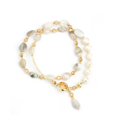Double-Layer Crystal Pearl Beaded Bracelet – Vintage Ethnic Stacking Bangle for Women, Fashion Hand Jewelry Gift