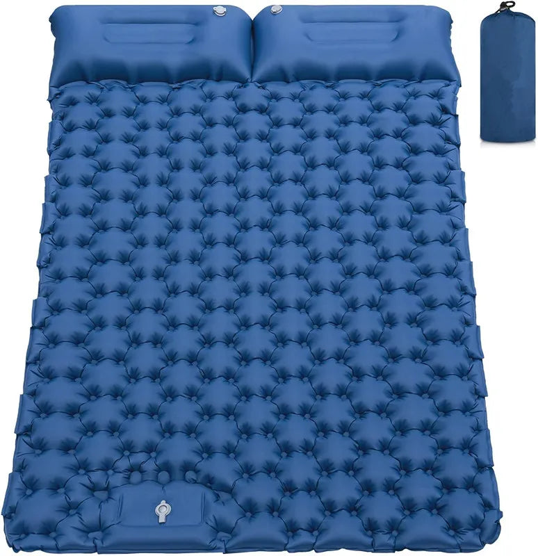 Double Camping Air Mattress with Pillow - Waterproof, Inflatable Sleeping Pad for Nature Hikes