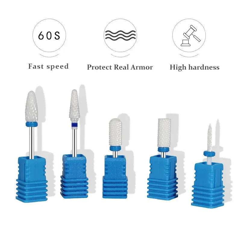 5pcs Ceramic Nail Drill Bit Set - Electric Nail Cutter Bits for Manicure & Pedicure Machine, Nail Accessories & Tools