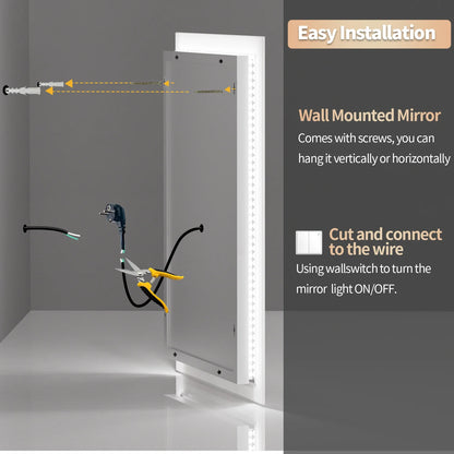 16x20 inch LED Lighted Bathroom Mirror – Wall-Mounted Vanity Mirror with Anti-Fog, Smart Touch Button & Memory Function