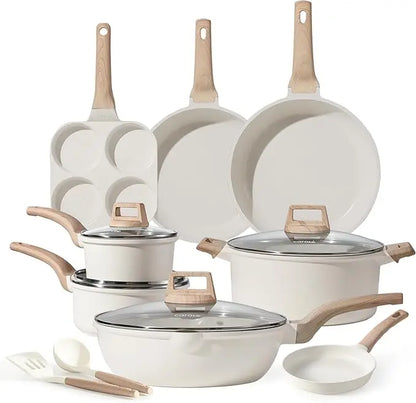 12 Piece Granite Non-Stick Cookware Set - Includes Frying Pan, Saucepan, Wok, and Oversized Casserole for Induction Cooking
