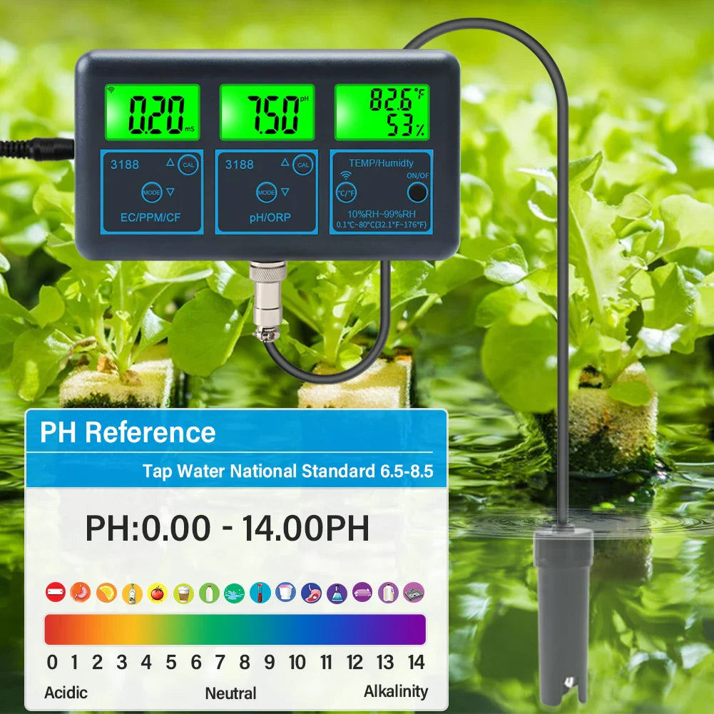 WiFi PH Meter & Water Tester – Temp, TDS, EC, ORP Smart Monitor for Aquariums, Hydroponics, Swimming Pools, Tuya APP Control