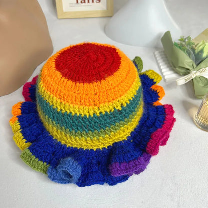 Handmade Crochet Conical Bucket Hat – Ruffled Brim Fisherman Hat for Women, Stylish Sun Protection Cap