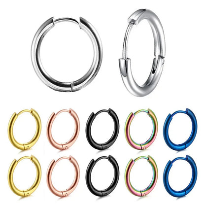 Tiny Stainless Steel Hoop Earrings - 8-20mm Dainty Round Ear Buckle Piercing Jewelry for Women & Men