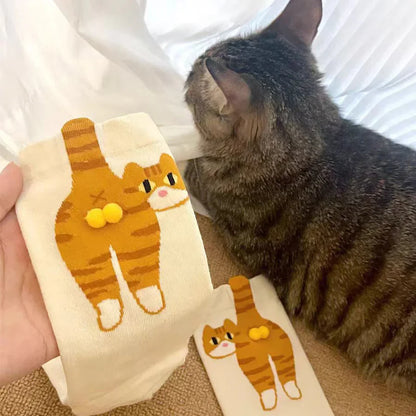 Cartoon Cat Cotton Socks for Women – Breathable Comfortable All-Season Gift for Cat Lovers