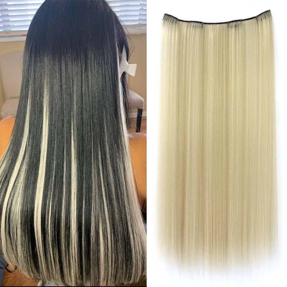 22-Inch Colorful Straight Clip-In Hair Extensions - Long Heat-Resistant Synthetic Hairpiece for Women