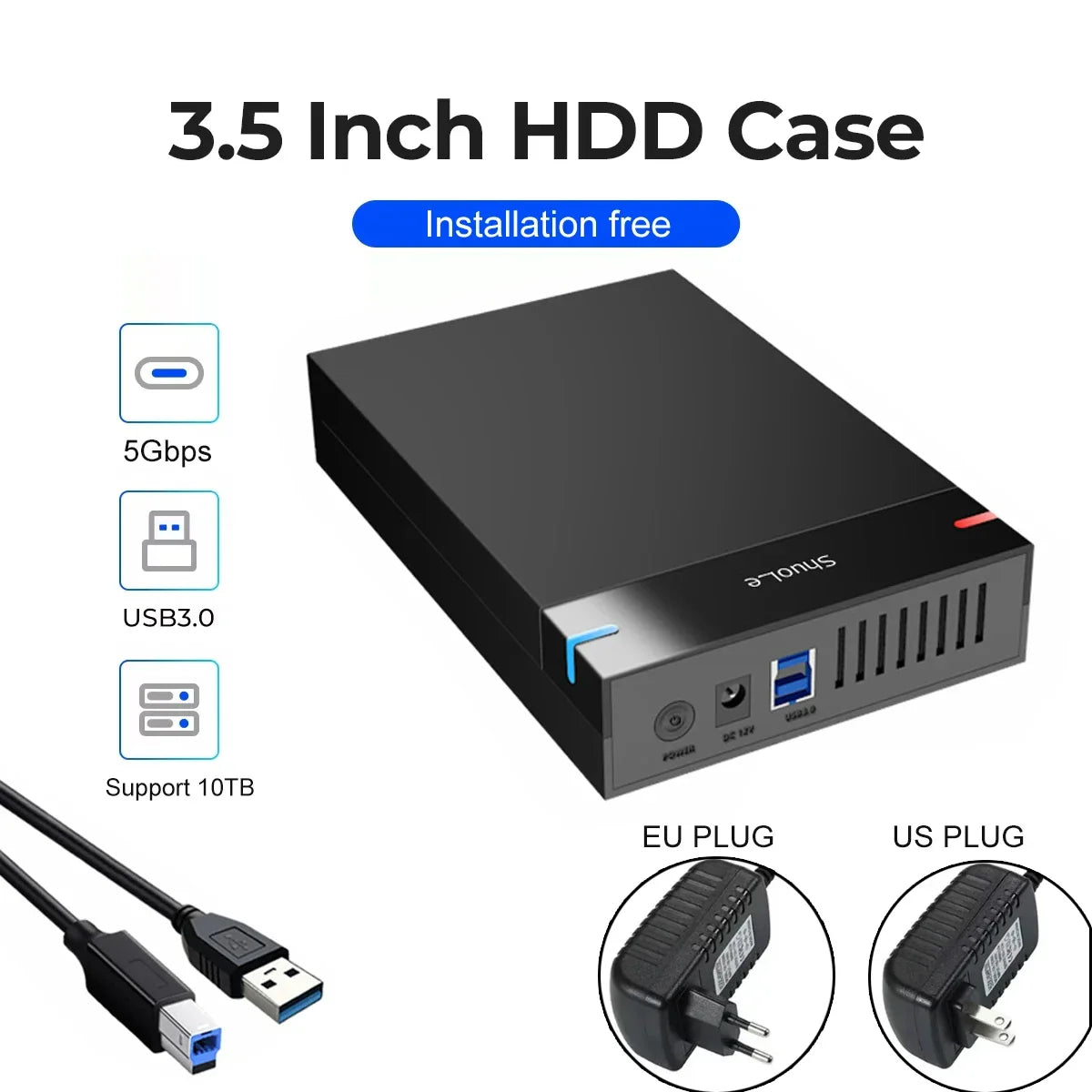 3.5 Inch HDD Case USB 3.0 to SATA External Hard Drive Enclosure | Supports Up to 10TB