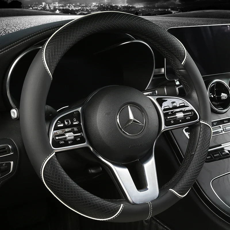 All Seasons Leather Diamond Steering Wheel Cover - Universal Fit for 14.5-15 Inch, Durable, Anti-Slip Design