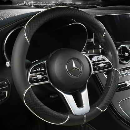 All Seasons Leather Diamond Steering Wheel Cover - Universal Fit for 14.5-15 Inch, Durable, Anti-Slip Design