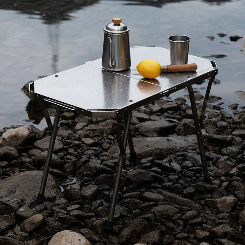 Outdoor Portable Stainless Steel Picnic Table – Durable Height Adjustable Folding BBQ & Camping Cooking Table