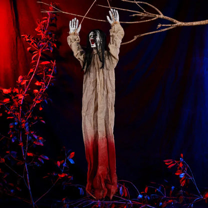 Halloween Hanging Ghost Decoration — Movable Skeleton Horror Prop with Long Hair for Haunted House and Bar 2025