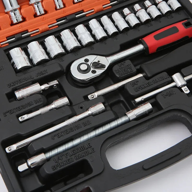 NEW Car Repair Tool Kit – 46/53 Piece Socket Set with 1/4-Inch Ratchet, Torque Wrench, and Combo Auto Repair Tools
