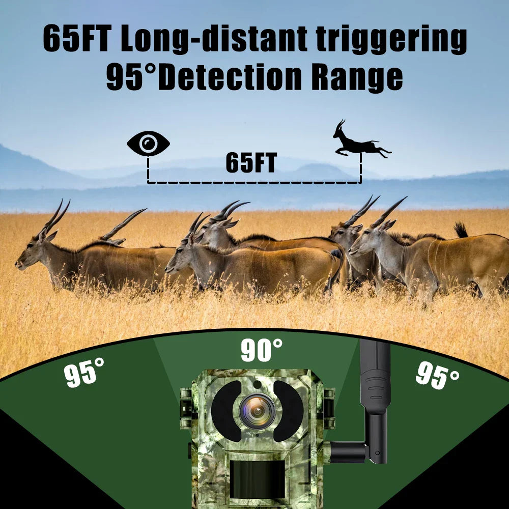 EU 4G 4MP 2K Solar Wildlife Trail Camera – Battery-Powered, PIR Motion-Activated, IP65 Outdoor Night Vision, No Red Light Exposure