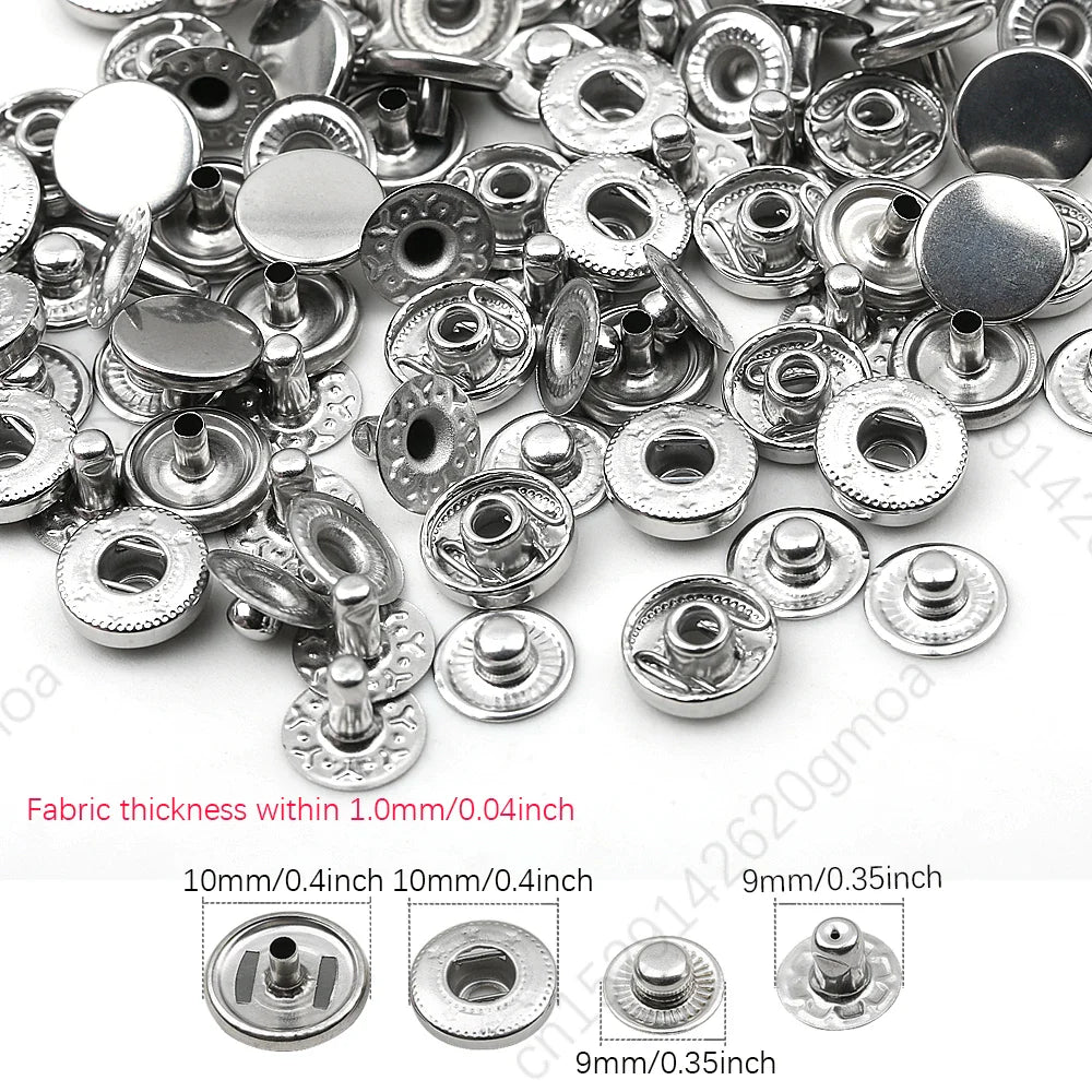 10mm, 12.5mm & 15mm Stainless Steel Snap Fasteners – Sewing Buttons for Clothing, Jackets & Leather Crafts