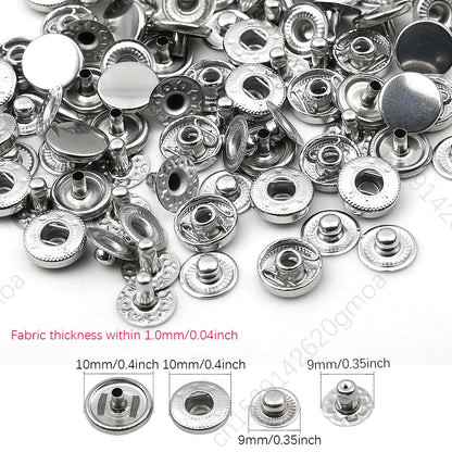 10mm, 12.5mm & 15mm Stainless Steel Snap Fasteners – Sewing Buttons for Clothing, Jackets & Leather Crafts
