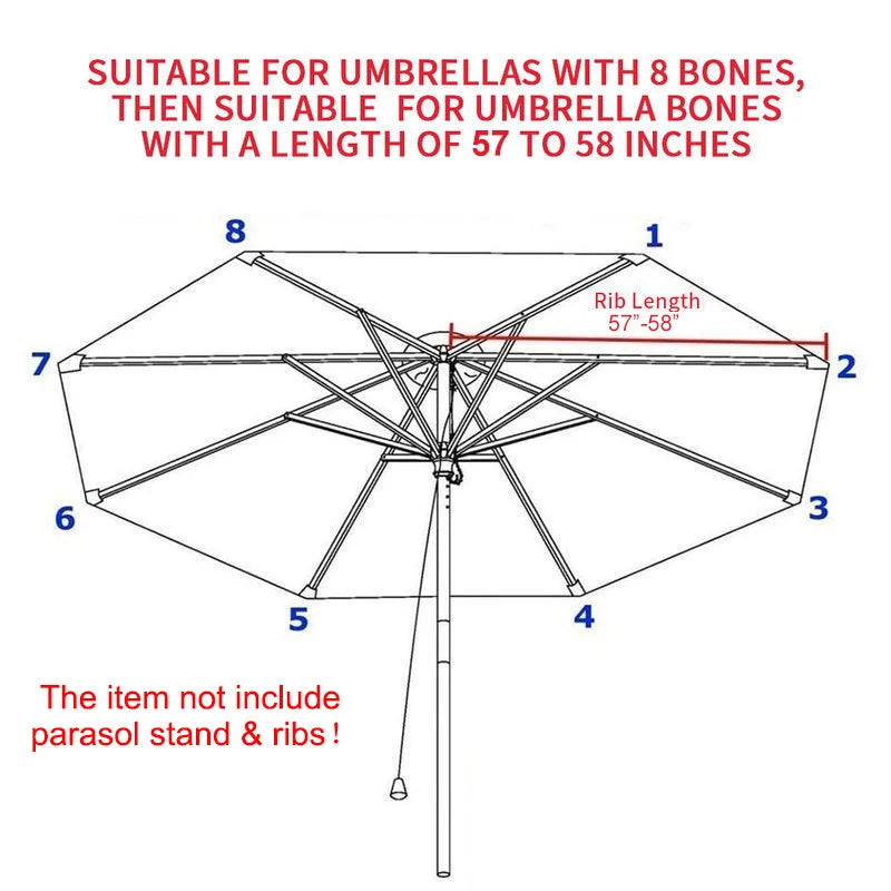 Umbrella Replacement Canopy 6/8 Ribs – Waterproof Patio Parasol Cover for 7.5/9/10ft Outdoor Beach & Garden (No Stand)