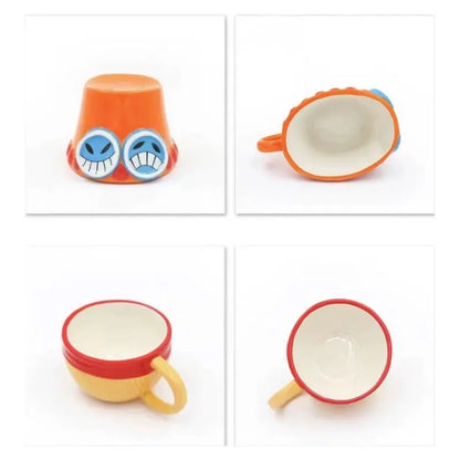 Anime Cosplay Ceramic Mug – Luffy, Ace & Sabo Three Brothers Hat-Shaped Coffee Cup for Parties