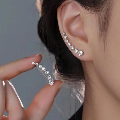 Women’s Gold Color Clip-On Earrings Set – Black & White Gem Rhinestone Ear Clips, Simple Fashion Party Jewelry