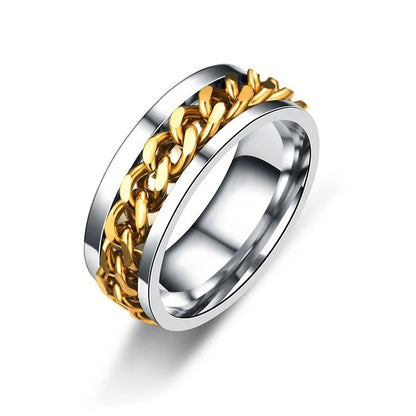 Titanium Steel Spinner Chain Ring - Rotatable Decompression Ring with Bottle Opener Design for Men & Women