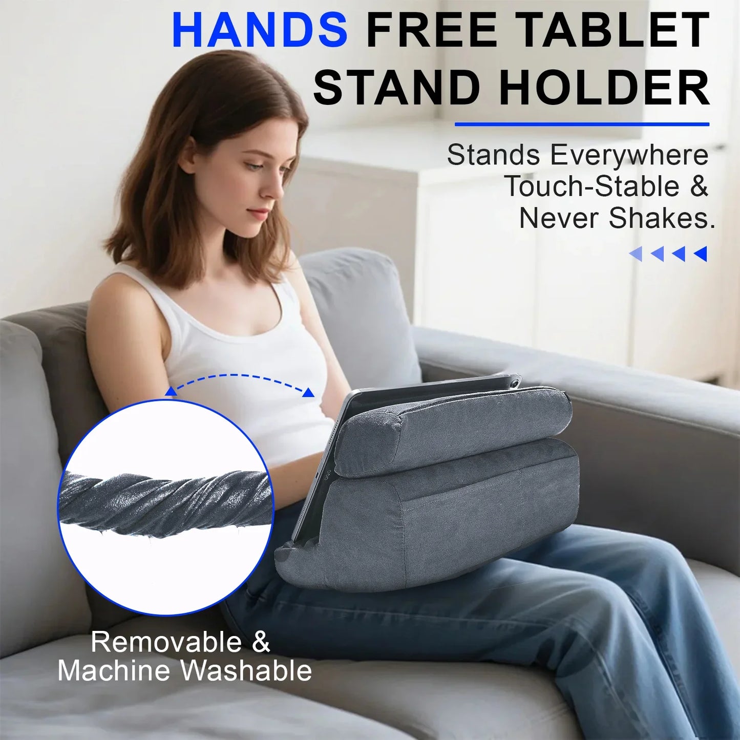 Xnyocn Foldable Tablet Pillow Stand – Soft Lap & Desk Holder with Stylus Pocket for iPad Pro