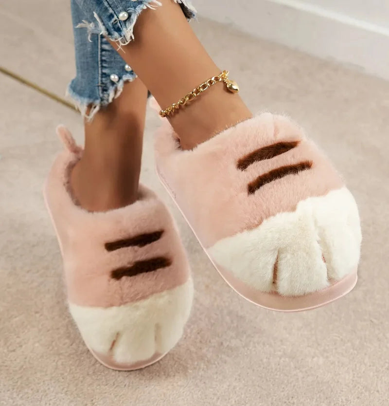 Adorable Kitty Claw Slippers for Women – Non-Slip Furry Mules, Warm Fluffy Cat Slides