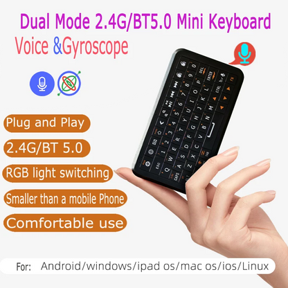 Mini Gyroscope Keyboard Dual Mode 2.4G & Bluetooth 5.0 Backlit Wireless Remote for Android TV Box, Smart TV, PC