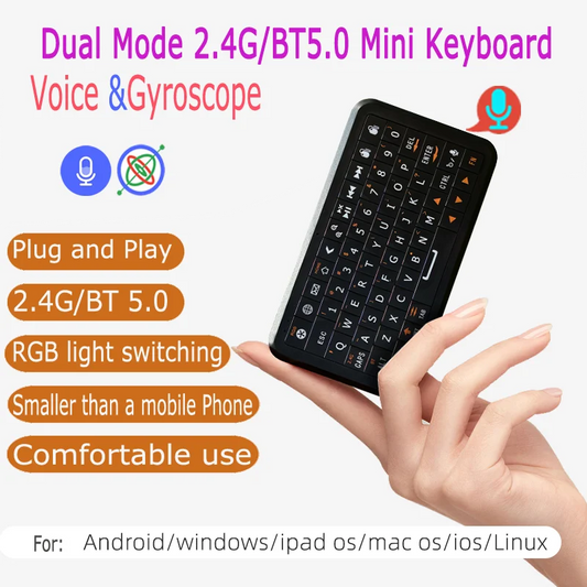 Mini Keyboard Gyroscope – Dual Mode 2.4G & BT5.0 Backlit Wireless Remote for Android, Smart TV, PC