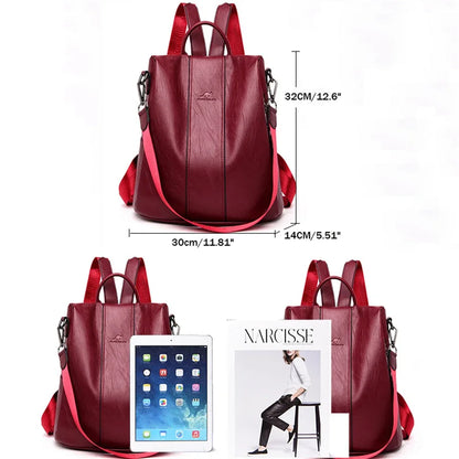 Anti-Theft Leather Backpack for Women - Vintage Shoulder Bag, High Capacity Travel and School Backpack, Mochila Feminina